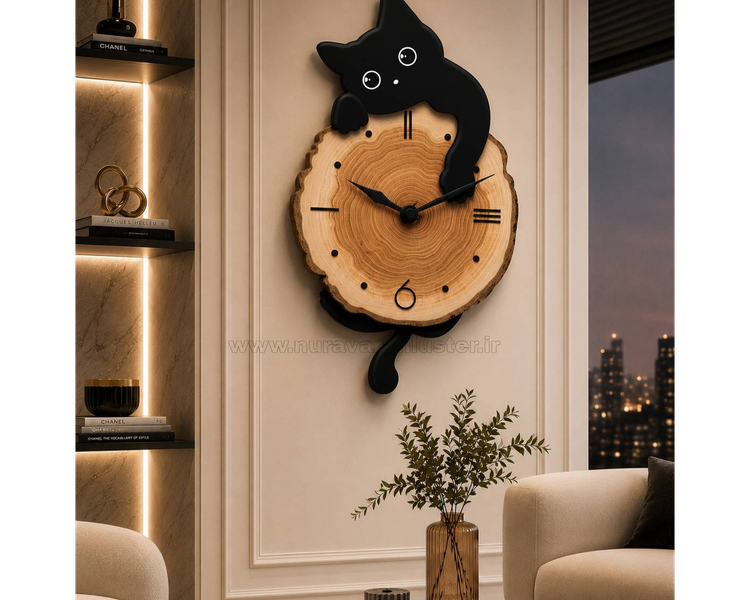 ساعت دیواری پاندول دار مدل کیوت | ساعت دکوراتیو چوبی فانتزی با طراحی مدرن و خاص کد H600